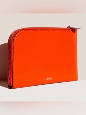 NWT GANNI Textured Mini Wallet in Dragon Fire Neon Orange Card Holder